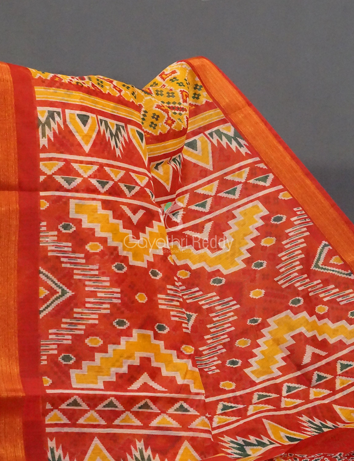 Yellow And Red Coloured Patola Print Semi Chanderi Saree By Gayathri Reddy Designer Studio - Distacart