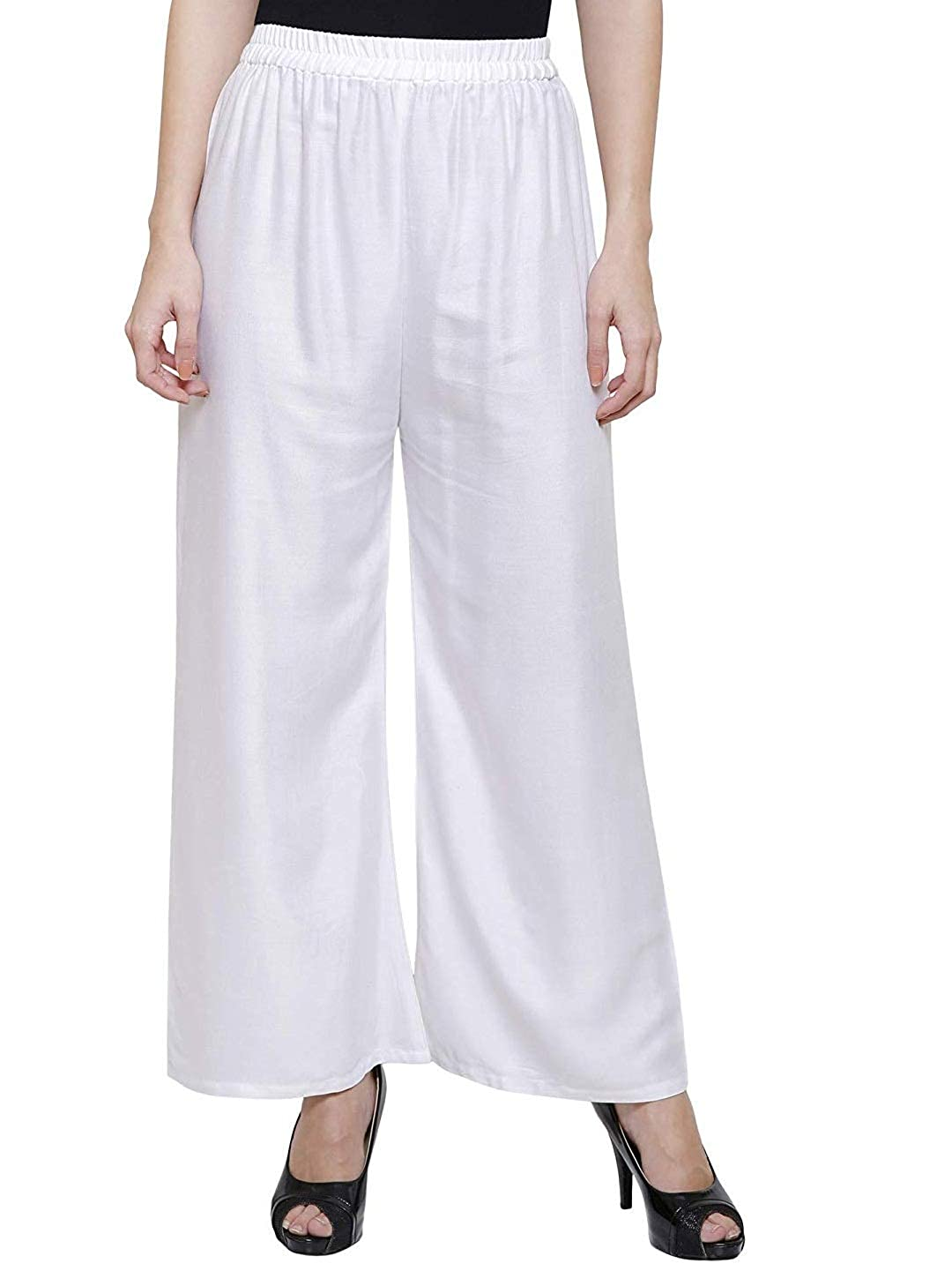 PAVONINE White Color Straight Fit Rayon Fabric Palazzo For Women - Distacart