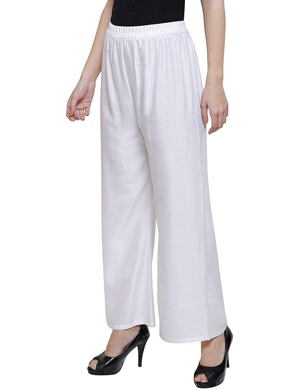 PAVONINE White Color Straight Fit Rayon Fabric Palazzo For Women - Distacart
