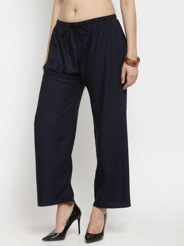 PAVONINE Navy Blue Color Straight Fit Rayon Fabric Palazzo For Women - Distacart