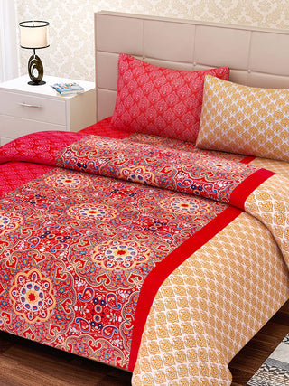 SEJ by Nisha Gupta Red Printed 180 TC Cotton Double Bedsheet with 2 Pillow Covers - Distacart