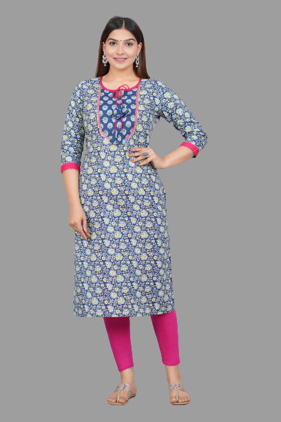 House of RP Women's NavyBlue Rayon Floral Print Kurta - Distacart