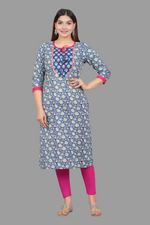 Thumbnail for House of RP Women's NavyBlue Rayon Floral Print Kurta - Distacart