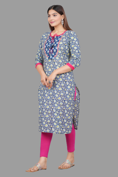 House of RP Women's NavyBlue Rayon Floral Print Kurta - Distacart