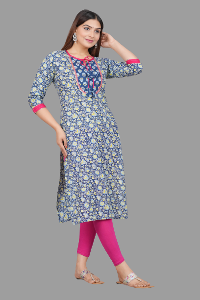 House of RP Women's NavyBlue Rayon Floral Print Kurta - Distacart