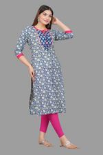 Thumbnail for House of RP Women's NavyBlue Rayon Floral Print Kurta - Distacart