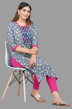 Thumbnail for House of RP Women's NavyBlue Rayon Floral Print Kurta - Distacart