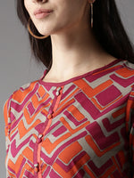Thumbnail for HERE&NOW Women Orange & Grey Printed Straight Kurta - Distacart