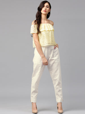Buy Jaipur Kurti Lavender Cotton Slub Straight High Rise Bottom Fold Pants  online