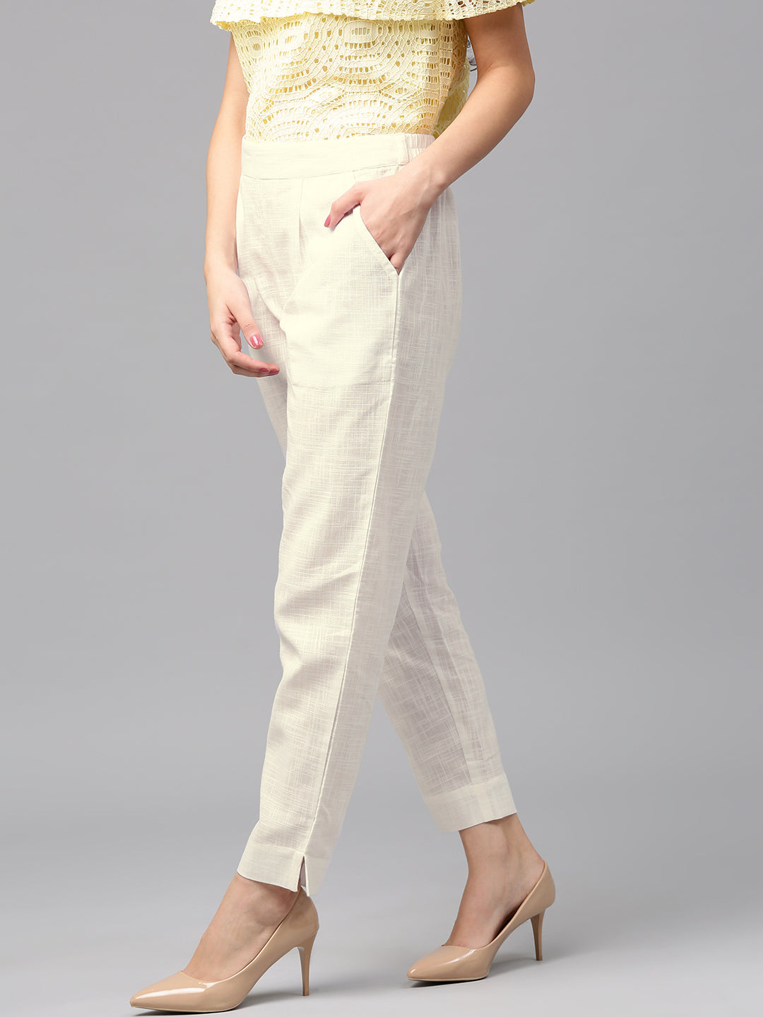 Jaipur Kurti Women White Trousers - Distacart