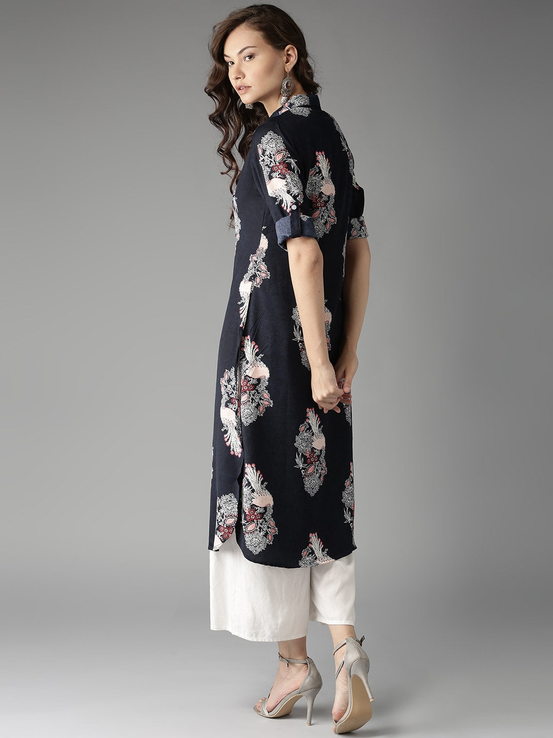 HERE&NOW Women Navy Printed Straight Kurta - Distacart