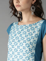 Thumbnail for HERE&NOW Women Blue & Off-White Printed Straight Kurta - Distacart