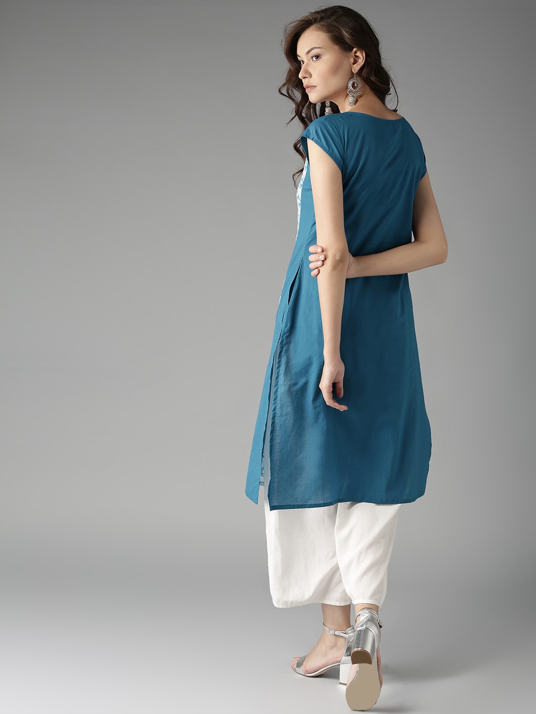 HERE&NOW Women Blue & Off-White Printed Straight Kurta - Distacart