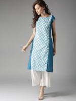 Thumbnail for HERE&NOW Women Blue & Off-White Printed Straight Kurta - Distacart