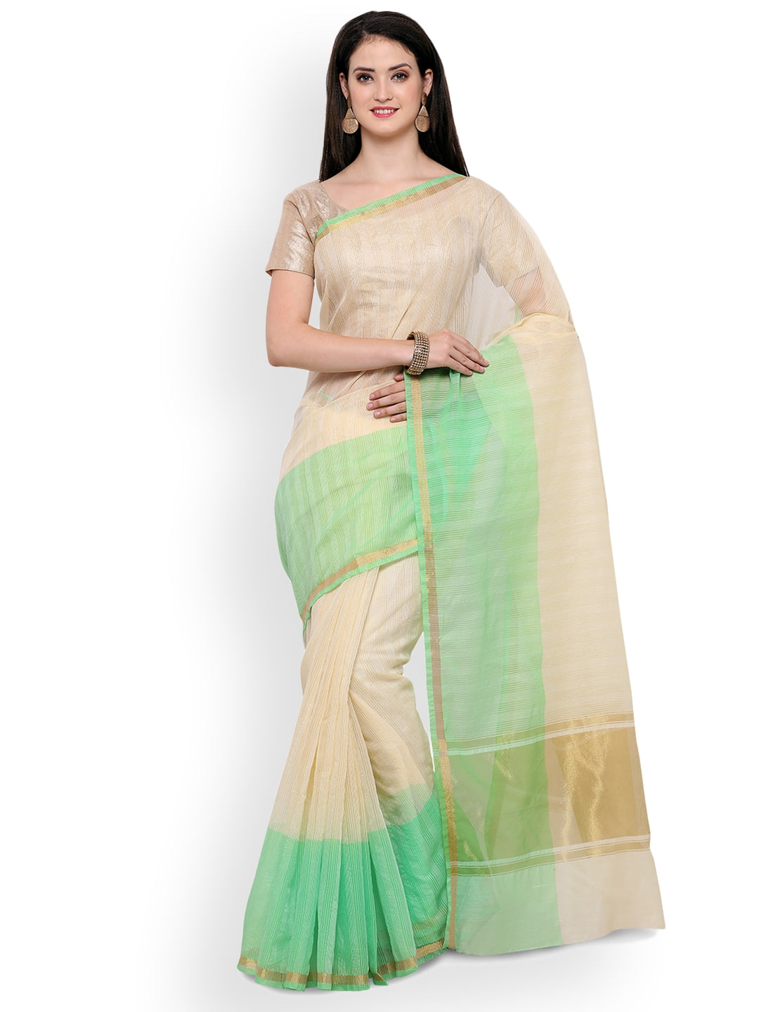 Saree Mall Cream Solid Art Silk Saree - Distacart