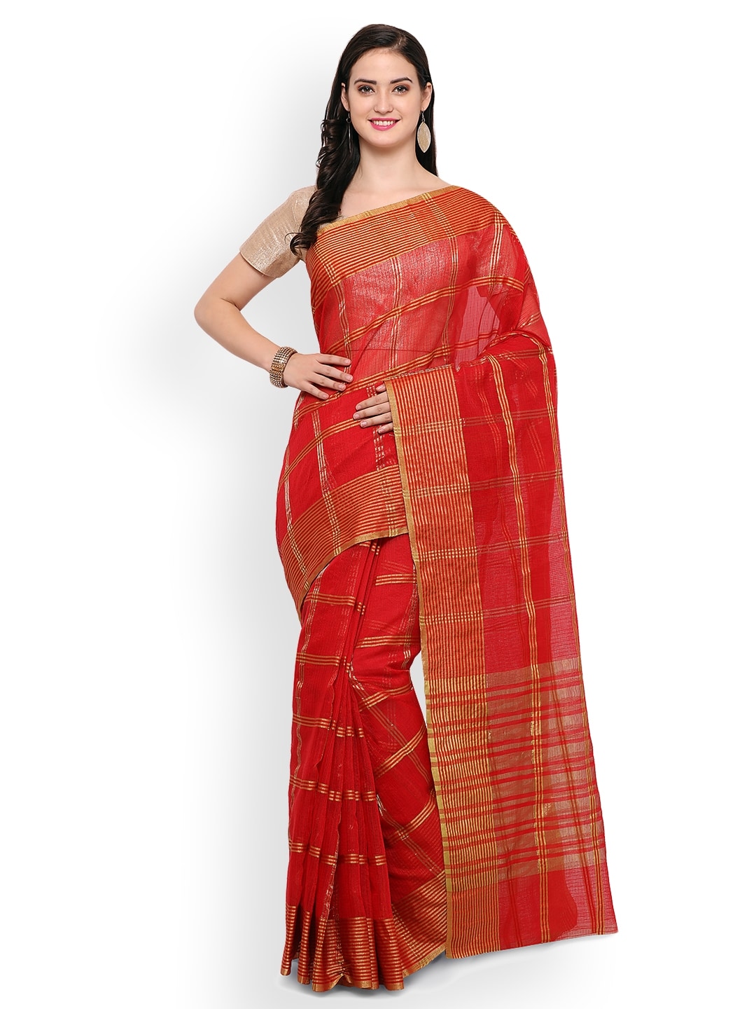 Saree Mall Red Art Silk Checked Bhagalpuri Saree - Distacart