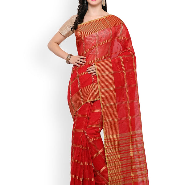 Saree Mall Red Art Silk Checked Bhagalpuri Saree - Distacart