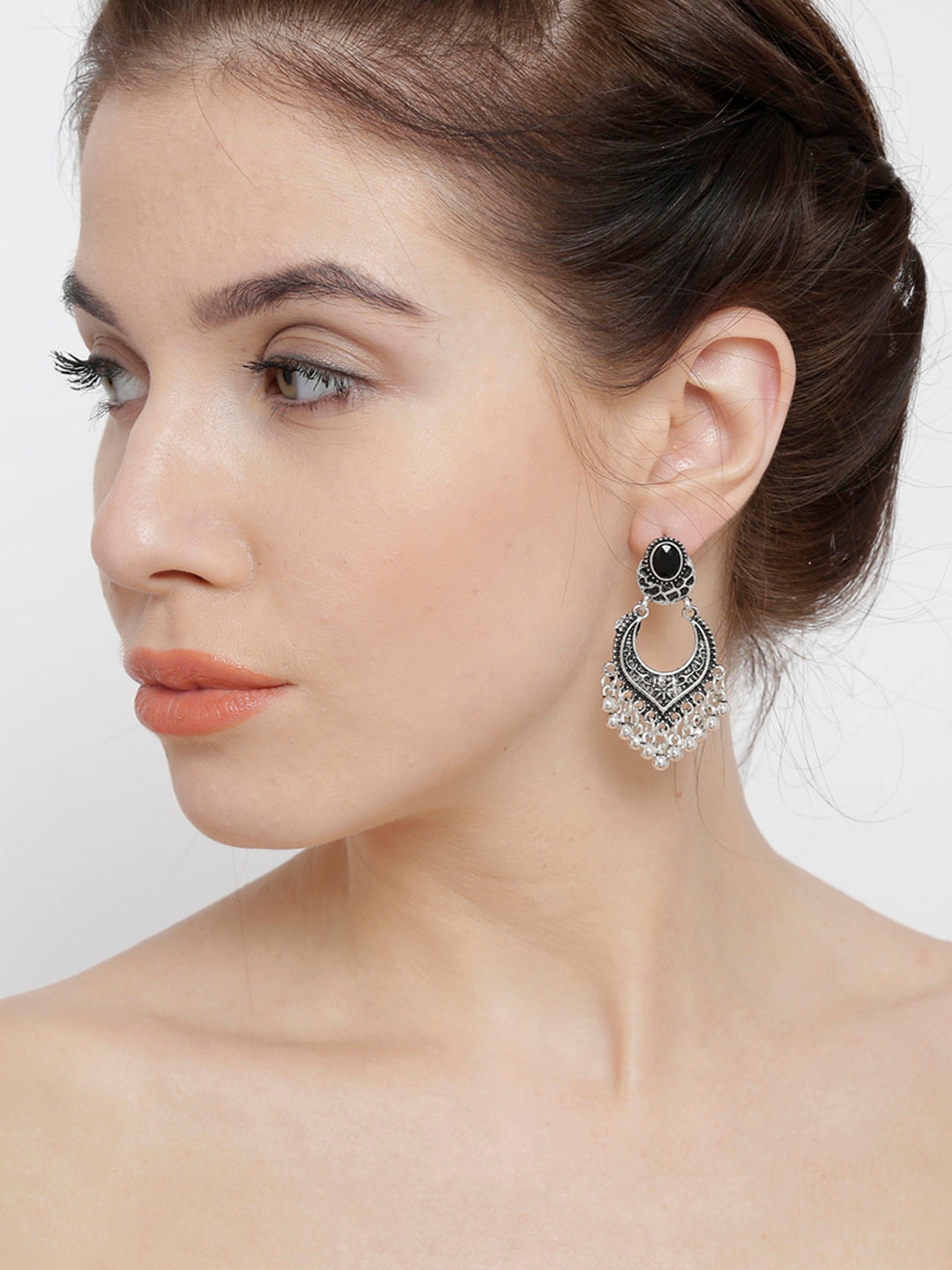 Shining Diva Silver-Toned Contemporary Chandbali Earrings - Distacart