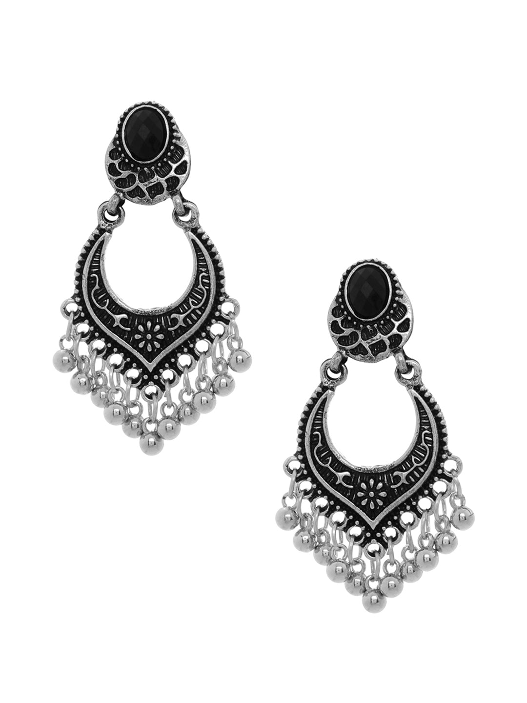Shining Diva Silver-Toned Contemporary Chandbali Earrings - Distacart