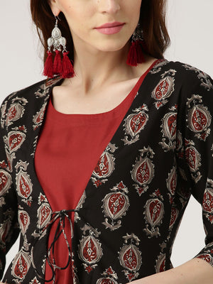Libas Crimson A-Line Kurta with Long Ethnic Jacket - Distacart