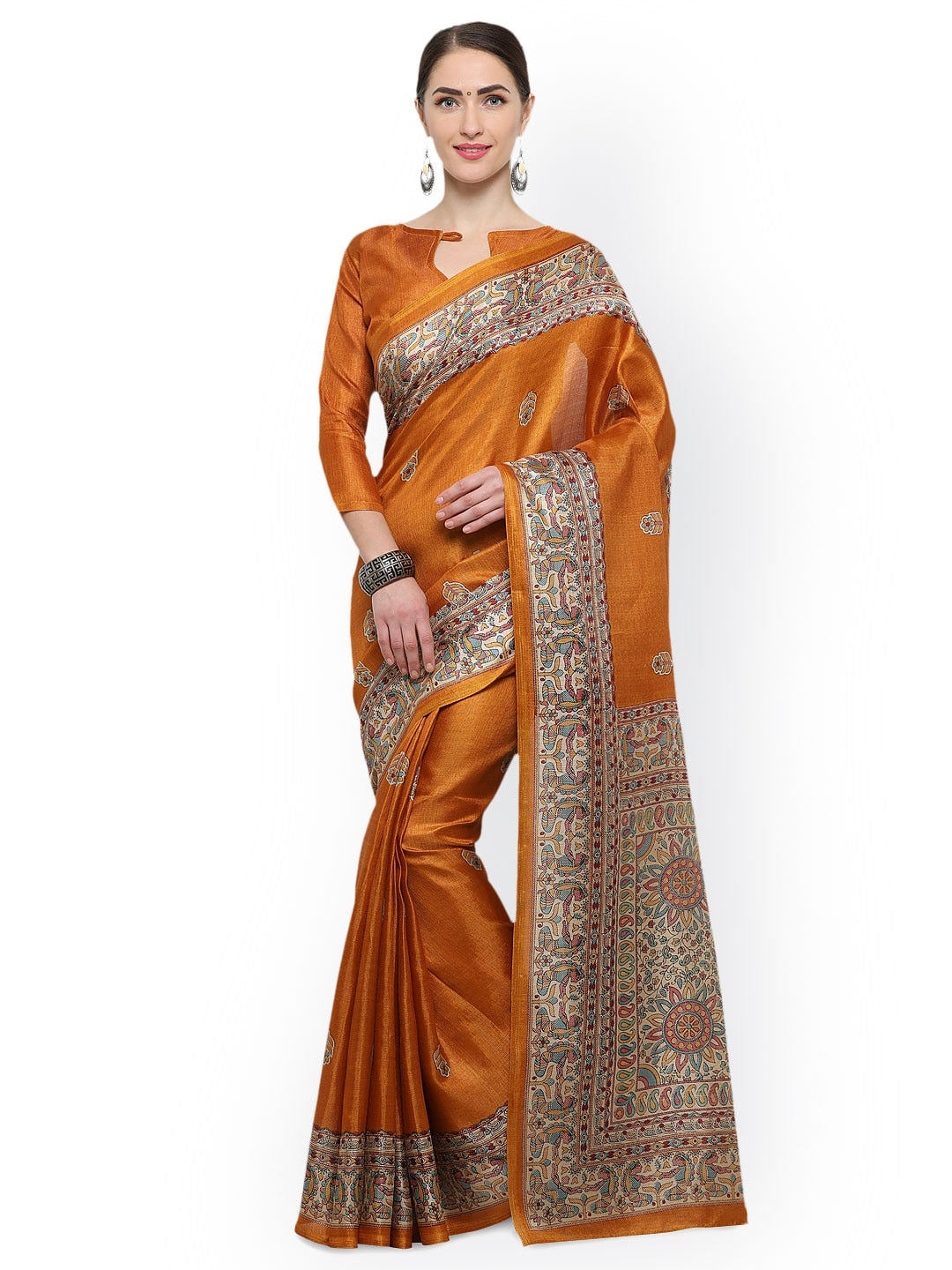 Saree Mall Mustard Art Silk Printed Bhagalpuri Saree - Distacart