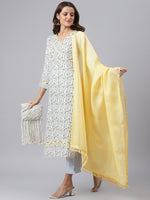 Thumbnail for Kalini Women Yellow Floral Printed Kurta with Trousers & With Dupatta - Distacart