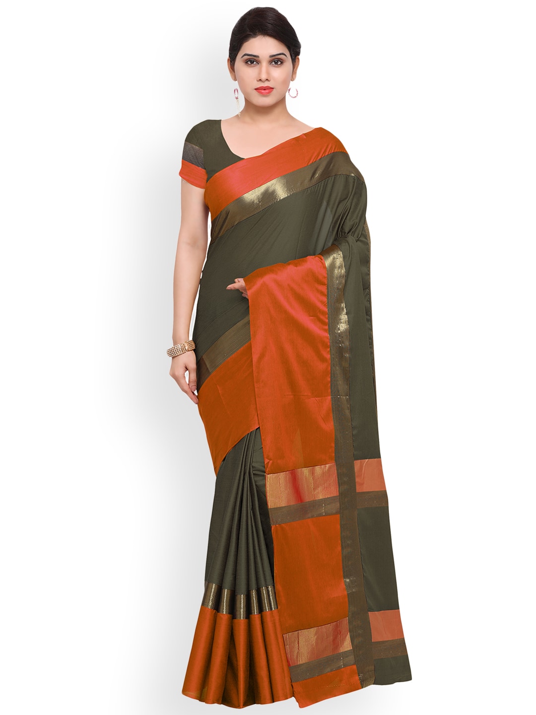 Saree Mall Green & Orange Solid Art Silk Saree - Distacart