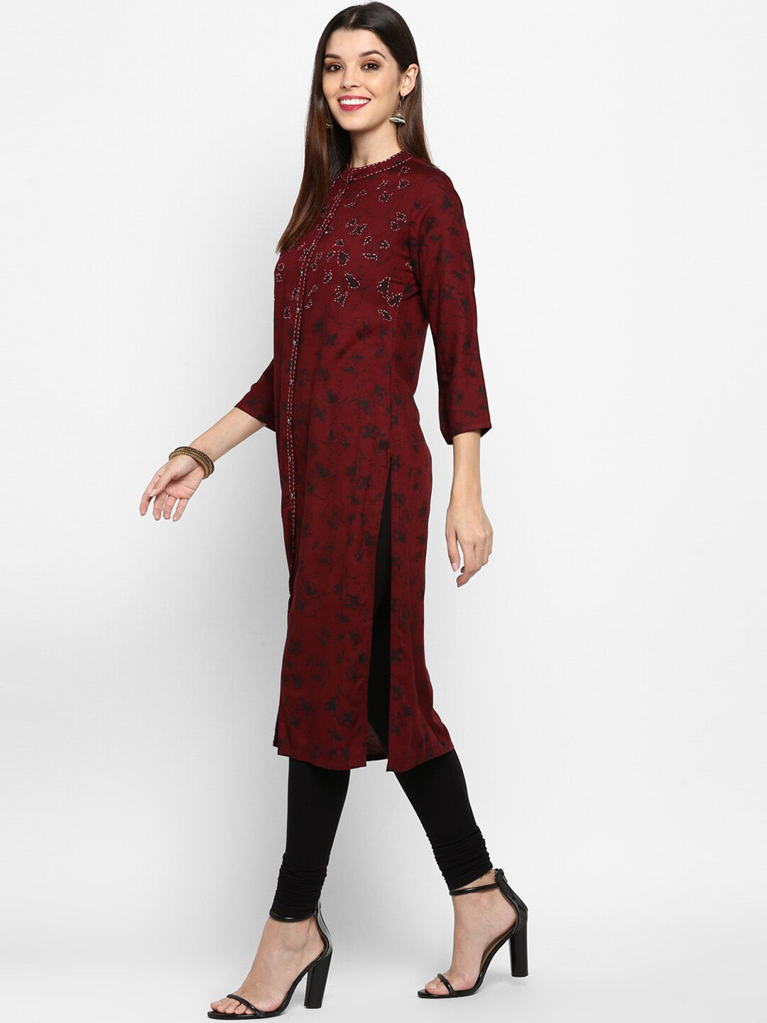 Kalini Women Maroon Floral Embroidered Thread Work Floral Kurta - Distacart