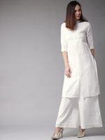 Thumbnail for Here&Now Women White Solid Straight Kurta