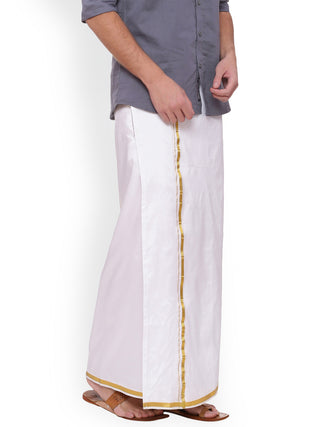 Sethukrishna White Solid Double Layer Readymade Dhoti With Pocket - Distacart