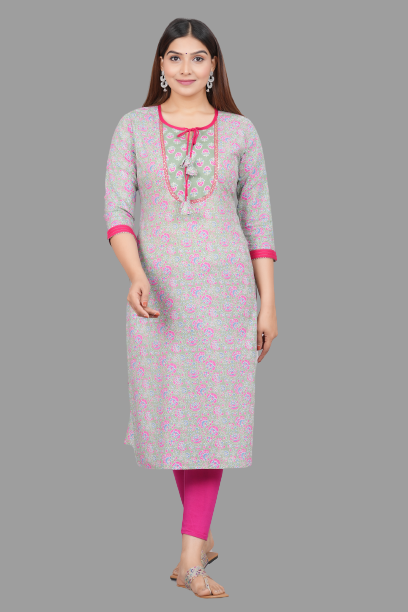 House of RP Women's Grey Rayon Floral Print Kurta - Distacart