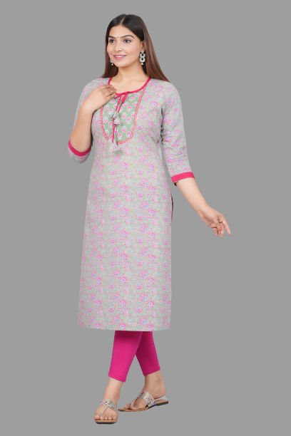 House of RP Women's Grey Rayon Floral Print Kurta - Distacart