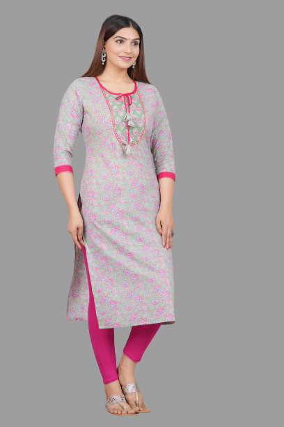 House of RP Women's Grey Rayon Floral Print Kurta - Distacart