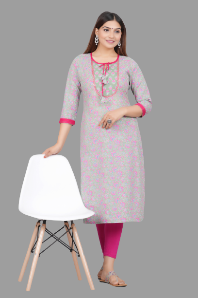 House of RP Women's Grey Rayon Floral Print Kurta - Distacart