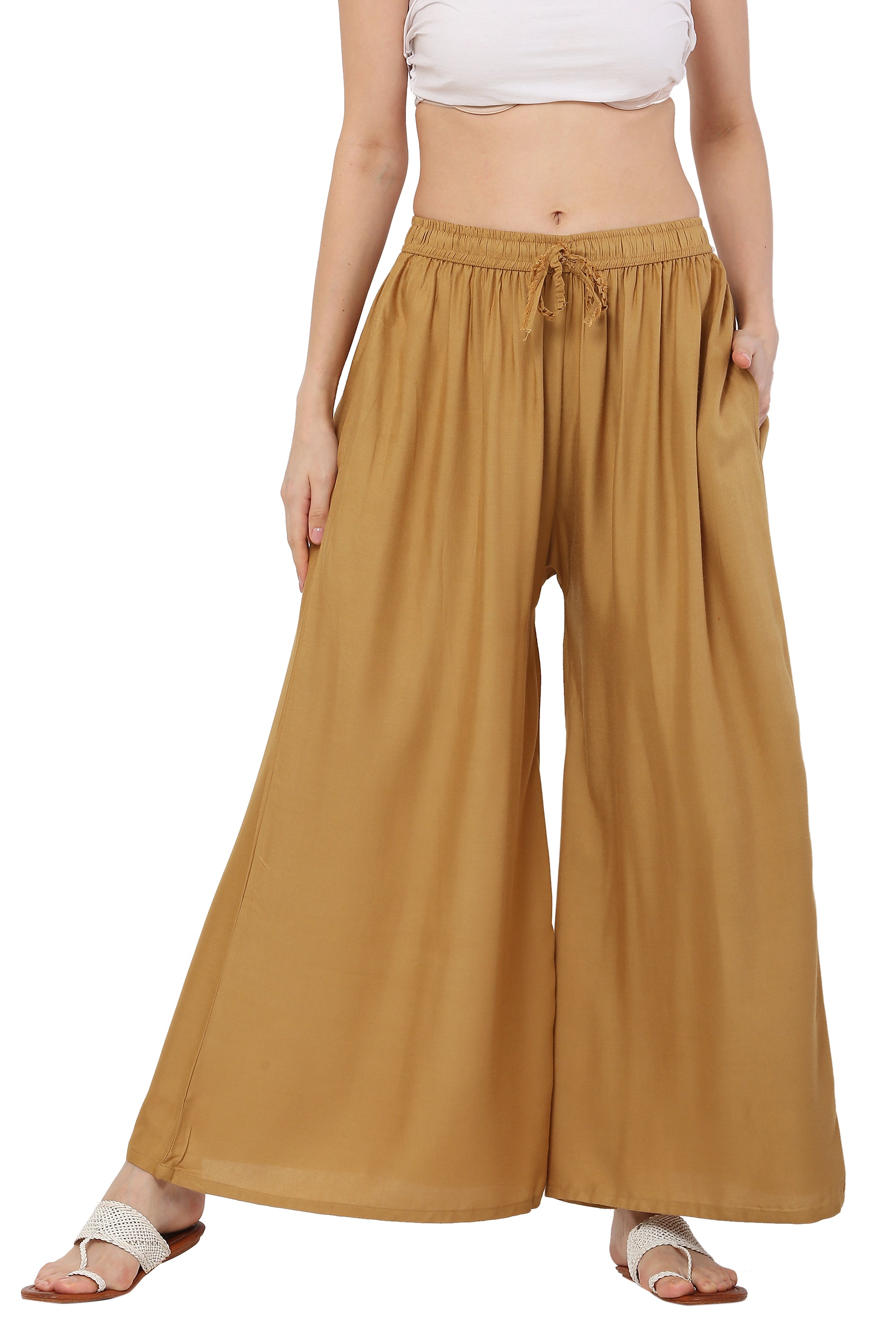 PAVONINE Beige Color Rayon Fabric Jumbo Sharara For Women - Distacart