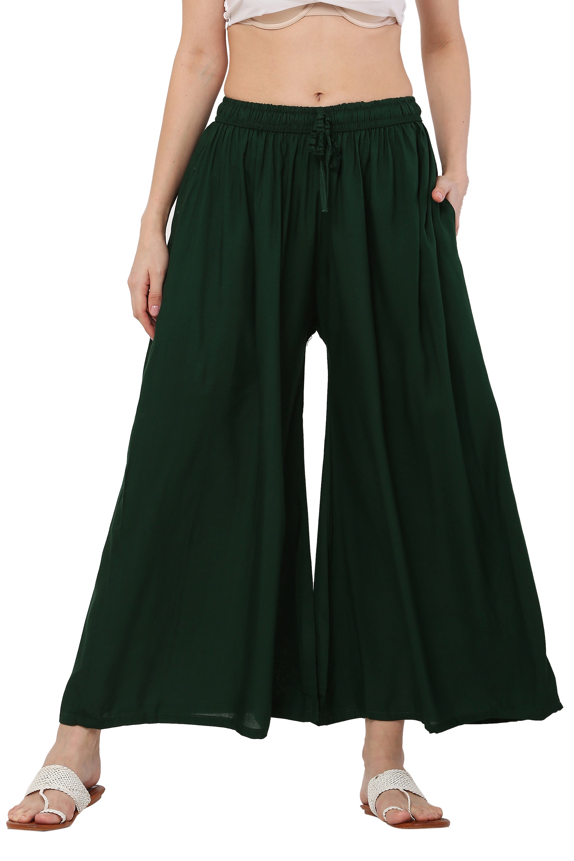 PAVONINE Bottle Green Color Rayon Fabric Jumbo Sharara For Women - Distacart