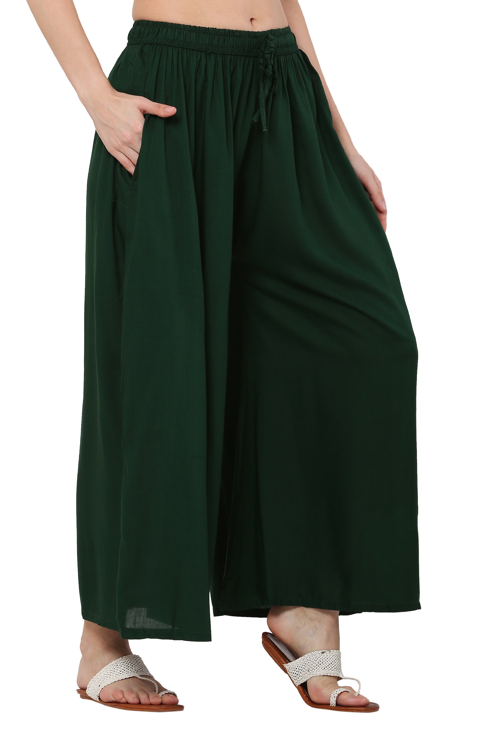 PAVONINE Bottle Green Color Rayon Fabric Jumbo Sharara For Women - Distacart