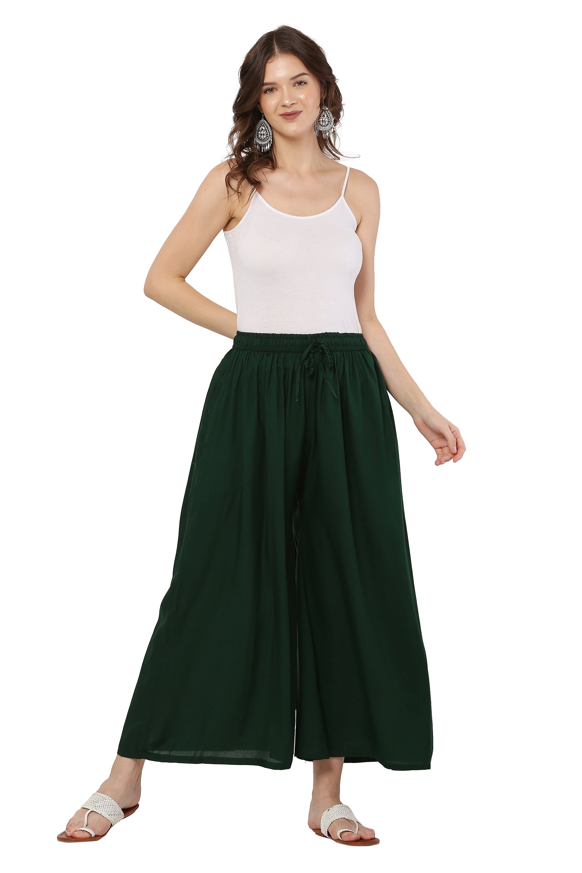 PAVONINE Bottle Green Color Rayon Fabric Jumbo Sharara For Women - Distacart