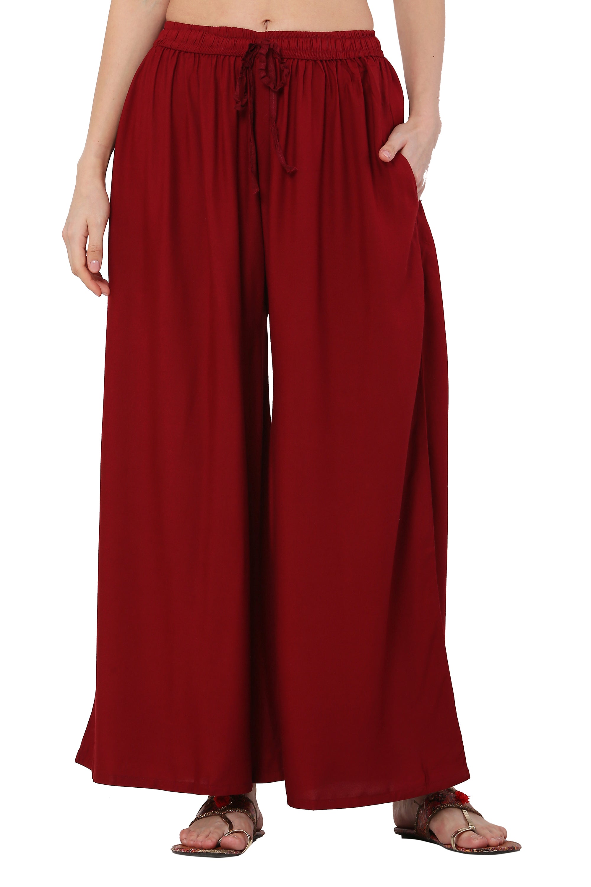 PAVONINE Maroon Color Rayon Fabric Jumbo Sharara For Women - Distacart