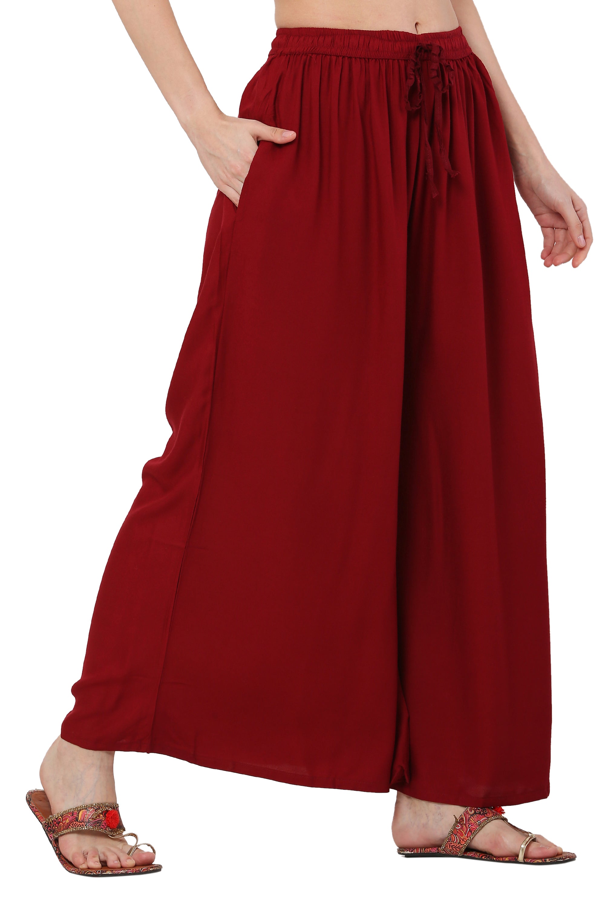 PAVONINE Maroon Color Rayon Fabric Jumbo Sharara For Women - Distacart