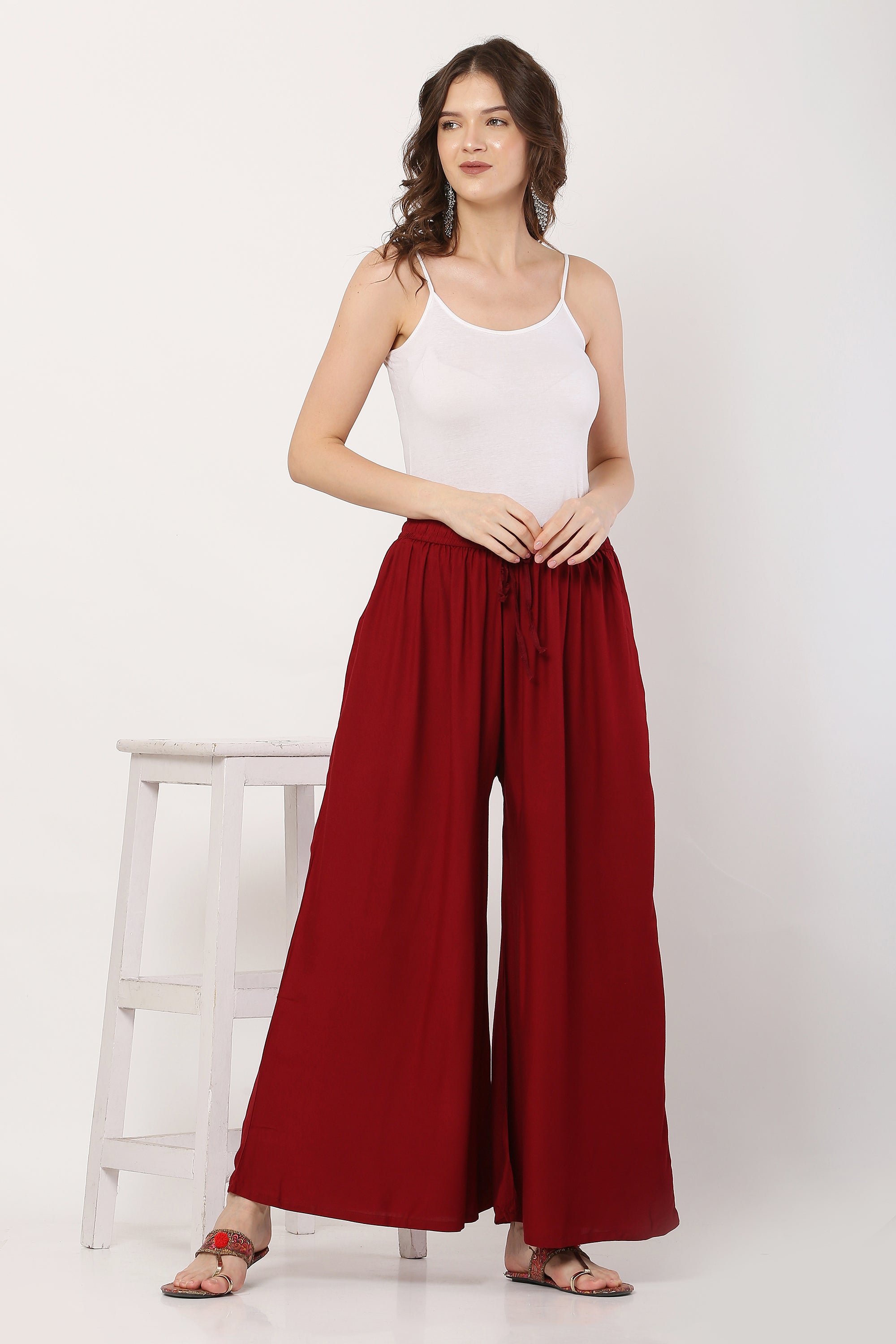 PAVONINE Maroon Color Rayon Fabric Jumbo Sharara For Women - Distacart