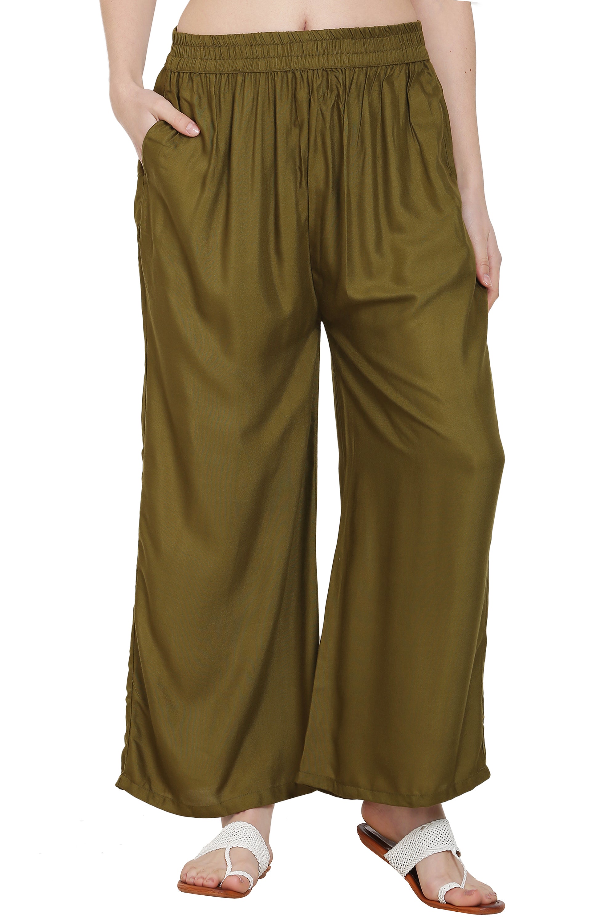 PAVONINE Mehandi Color Rayon Fabric Jumbo Sharara For Women - Distacart