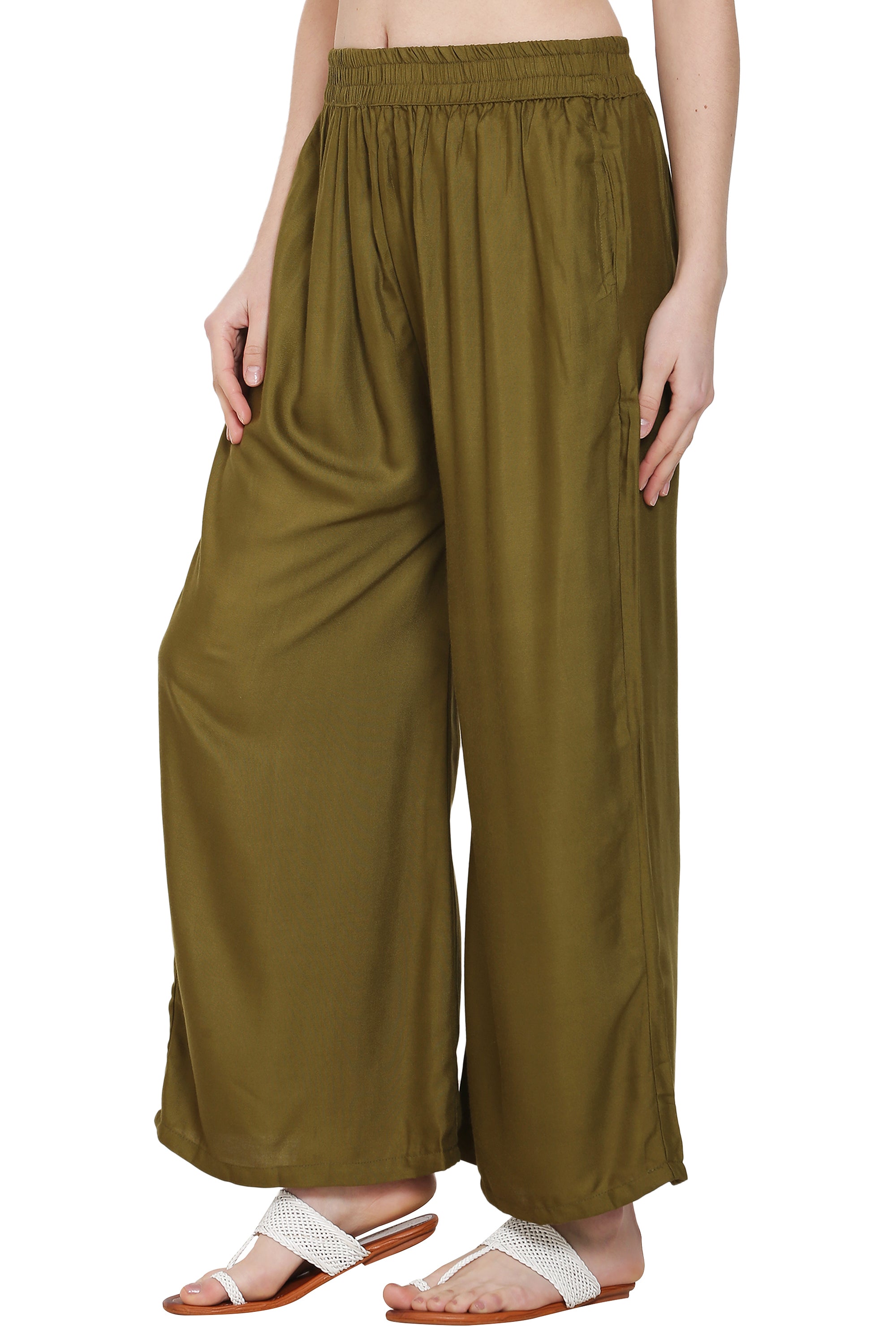 PAVONINE Mehandi Color Rayon Fabric Jumbo Sharara For Women - Distacart