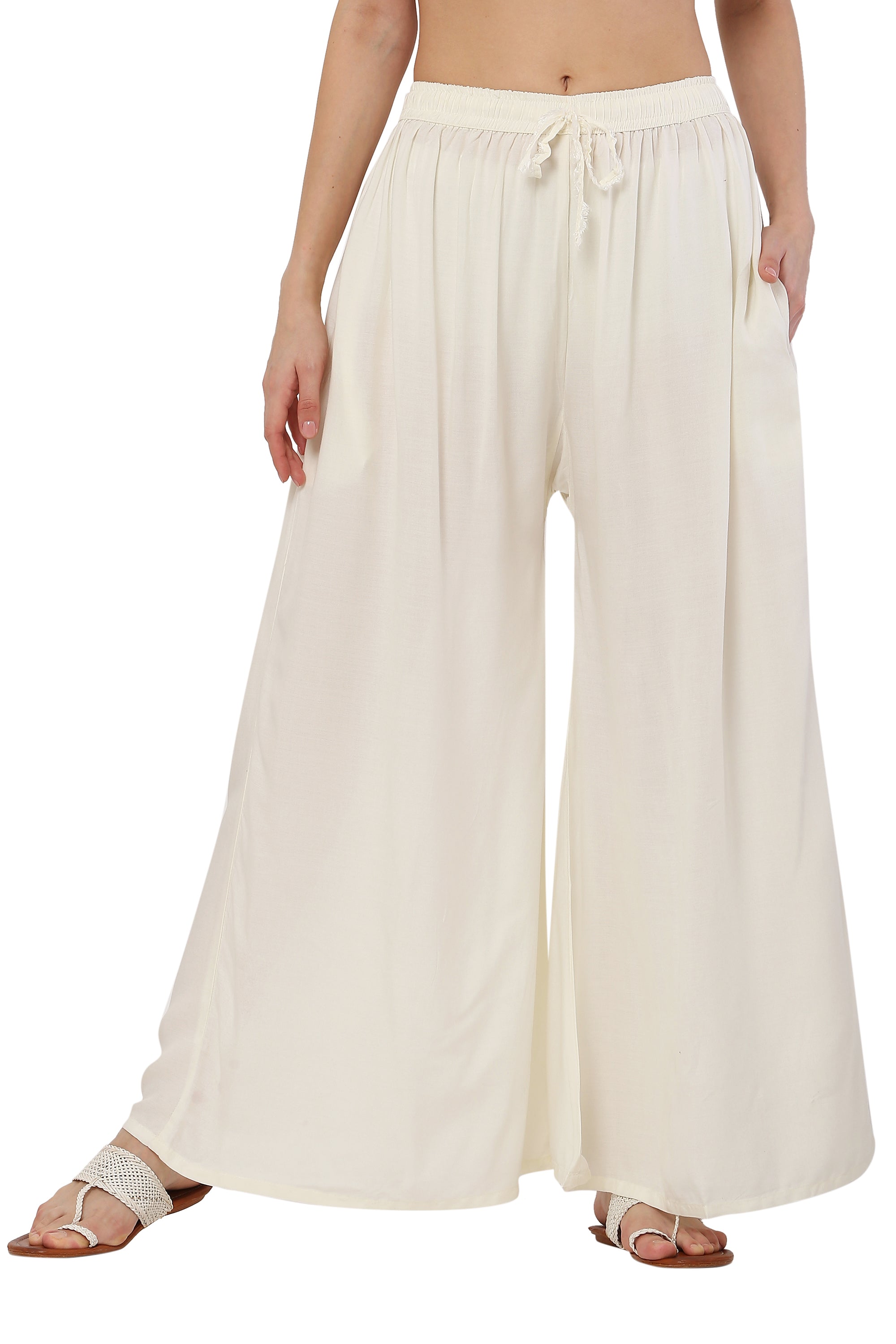 PAVONINE Off White Color Rayon Fabric Jumbo Sharara For Women - Distacart