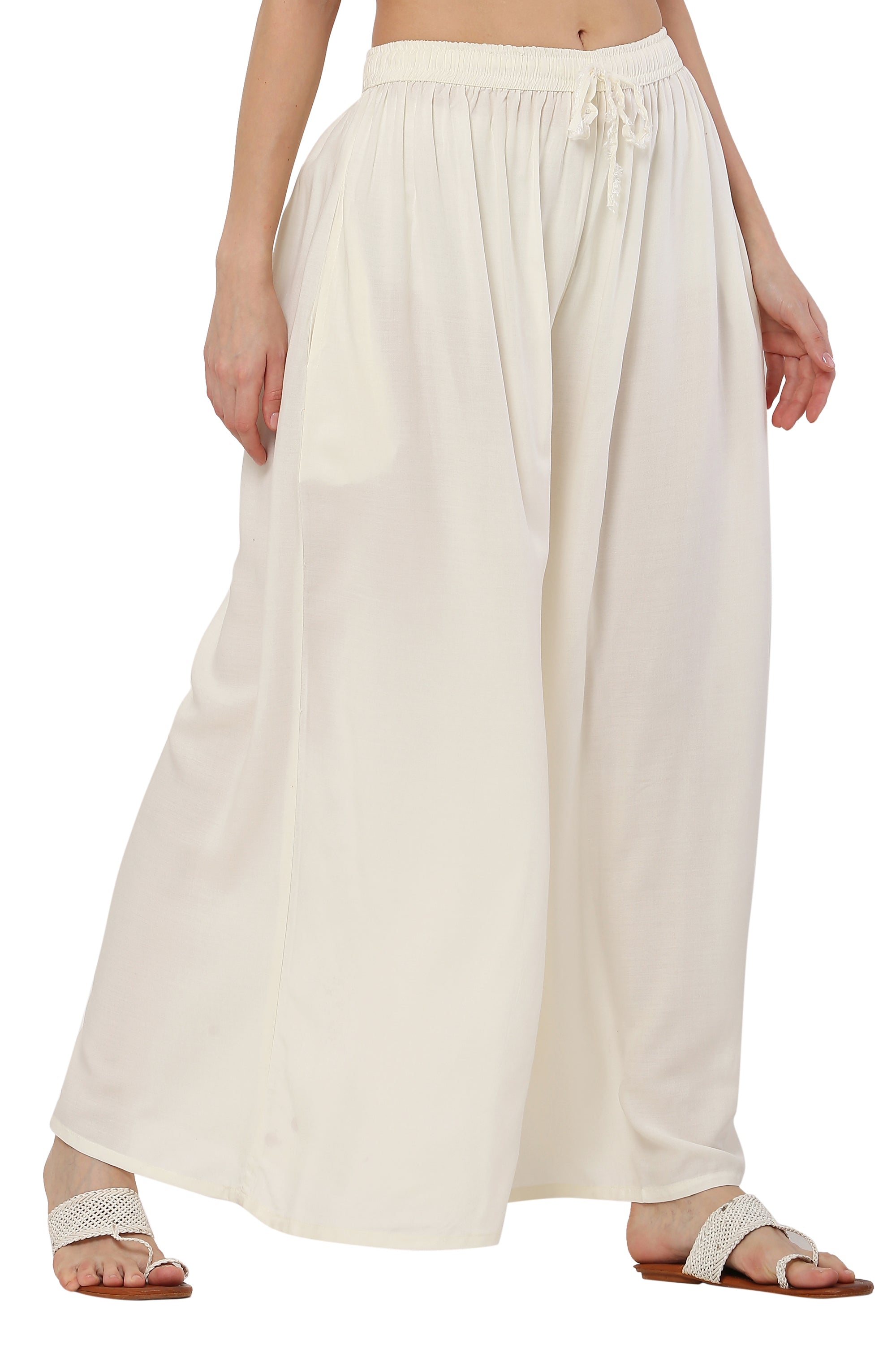 PAVONINE Off White Color Rayon Fabric Jumbo Sharara For Women - Distacart