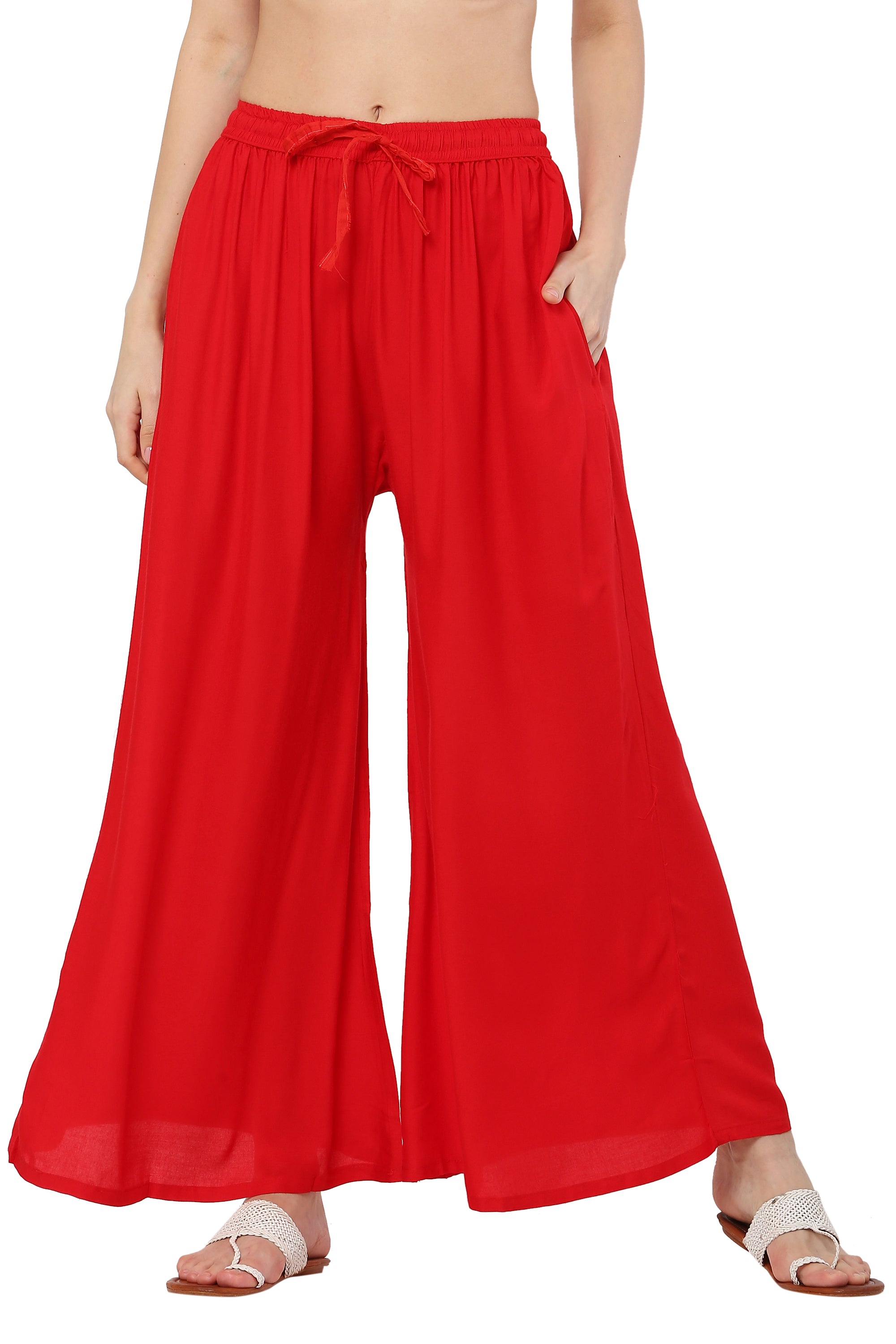 PAVONINE Red Color Rayon Fabric Jumbo Sharara For Women - Distacart