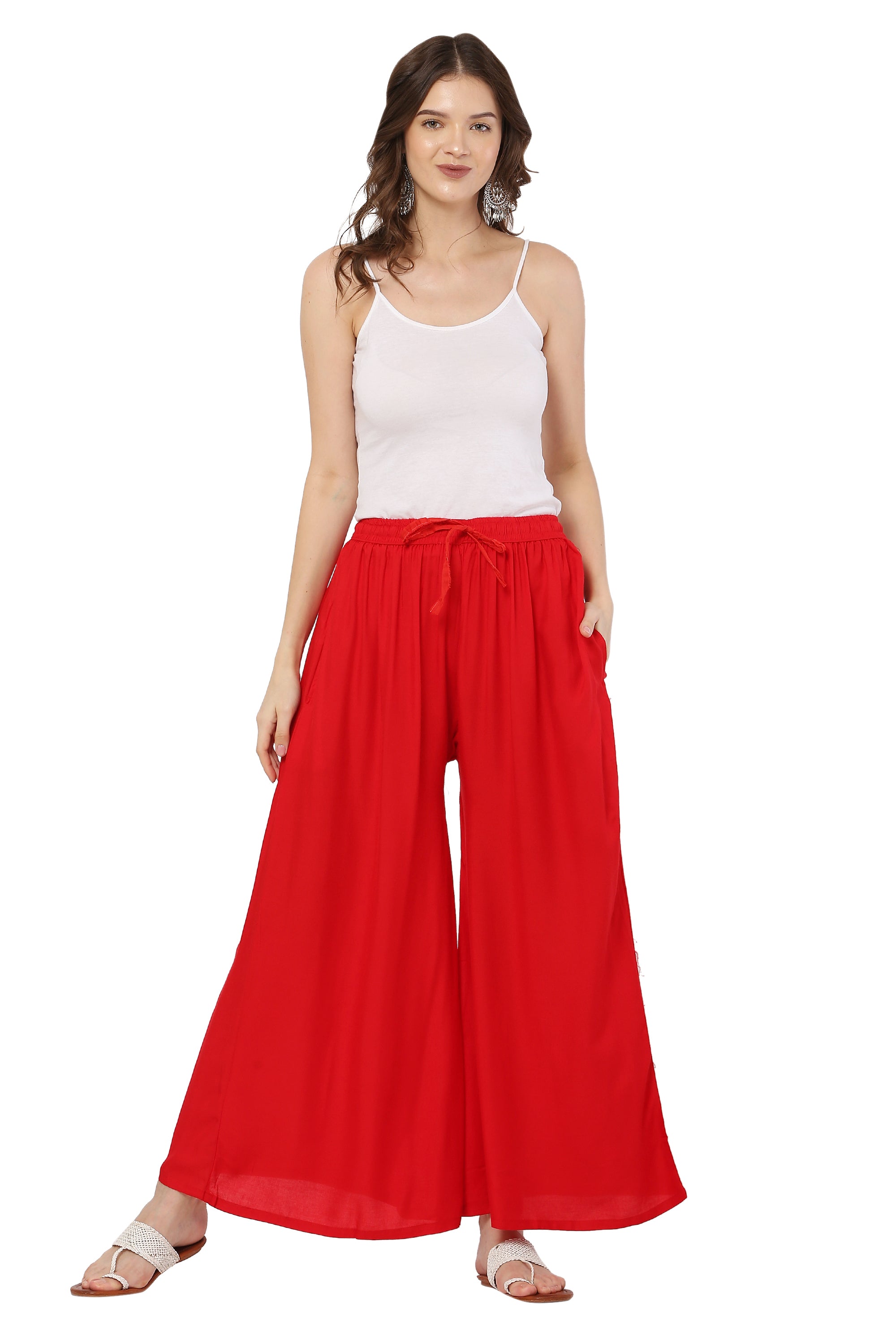 PAVONINE Red Color Rayon Fabric Jumbo Sharara For Women - Distacart
