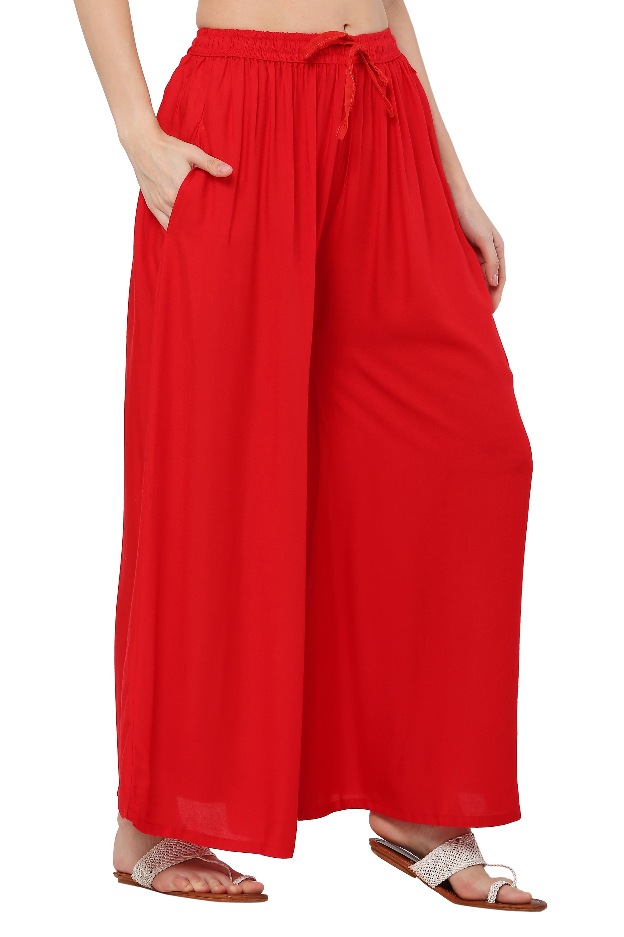 PAVONINE Red Color Rayon Fabric Jumbo Sharara For Women - Distacart