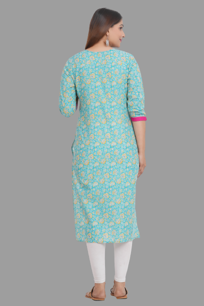 House of RP Women's AquaBlue Rayon Floral Print Kurta - Distacart