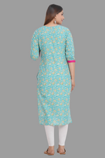 Thumbnail for House of RP Women's AquaBlue Rayon Floral Print Kurta - Distacart